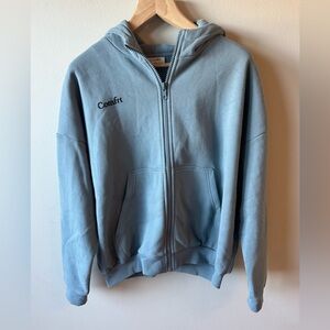 Comfrt Unisex Blue Zip-Up Hoodie Size Extra Small